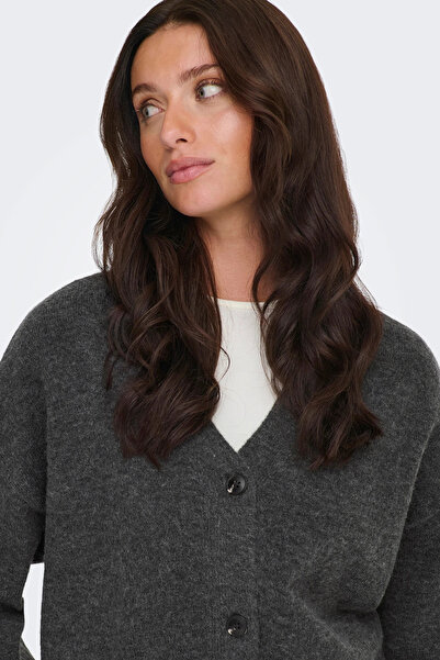 ONLY Women's Onlhouston V-Neck Long Sleeve Wool Cardigan 15353192 Anthracite