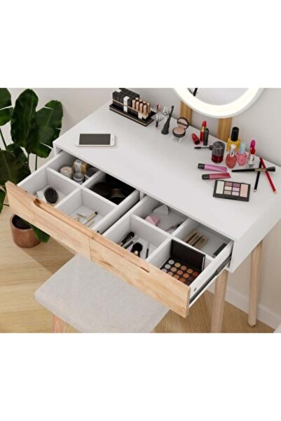 eMobili SEM235 - Dressing table set, 70 cm, cosmetics, makeup, LED mirror, vanity table, upholstered chair