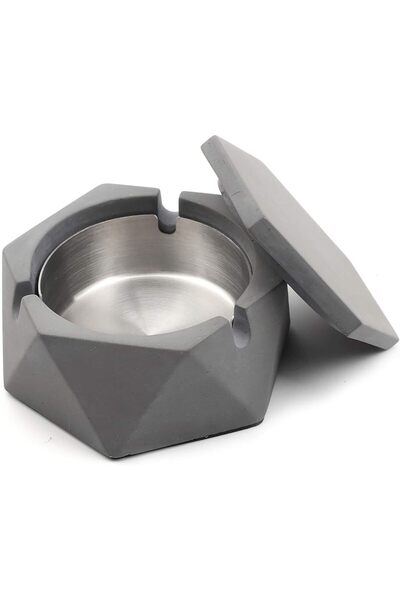 Mostfun Concrete Ashtray with Lid - Geometric Nordic Style (Grey)
