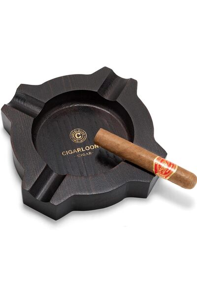 CIGARLOONG Cigar Ashtray with 4 Slot Holders Wooden Large Diameter Ash Tray for Indoor and Outdoor U