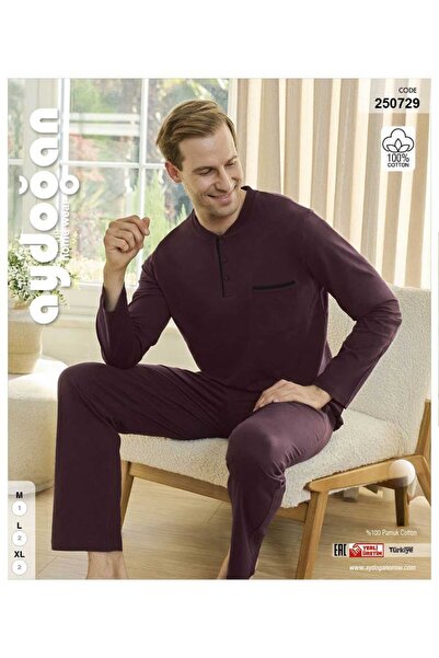 Aydoğan Men's 100% Cotton Pajama Set – Long Sleeve Comfortable Fit 2-Piece Set