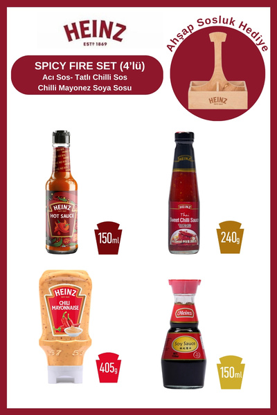 Heinz SPICY FIRE SET (4’lü)-Acı Sos-Tatlı Chili Sos-Chili Mayonez-Soya Sosu
