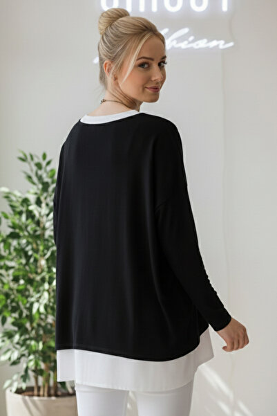 Chiccy Italian Black Boat Neck Long Sleeve Two-Piece Set with Necklace Casual Ov Oversized Riko Blouse 71 71