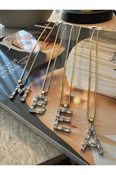 MODA 14k Vip Seri 50 cm Taşlı E Harfi Kolye