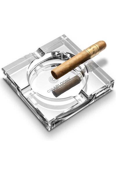 CIGARLOONG Glass Cigar Ashtray 4 Slots (White)