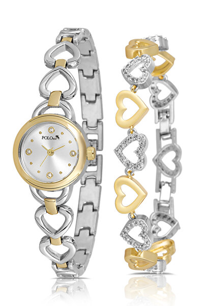 Polo Air Kalp Detaylı Zarif Kadın Kol Saati Kalp Bileklik Kombin Gold Gümüş R...