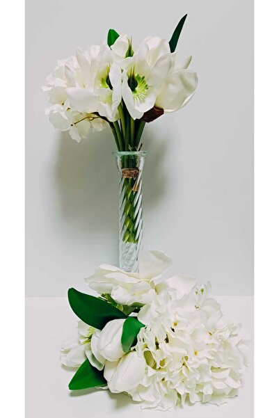 OSO HOME Buchet de mireasă mixt de lux cu textura umedă de magnolie, lalele, papaveri, hortensie, floare de nuntă