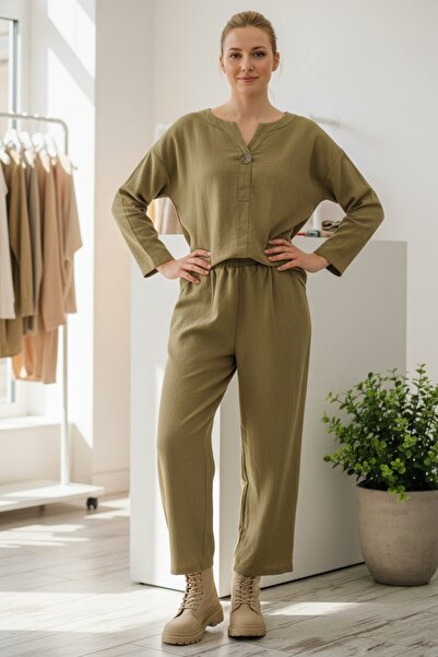 Chiccy Italian Mustard Long Sleeve Elastic Waist Slim Fi Corded Fabric Adife Woven Bottom Top Set 67/64 103/58