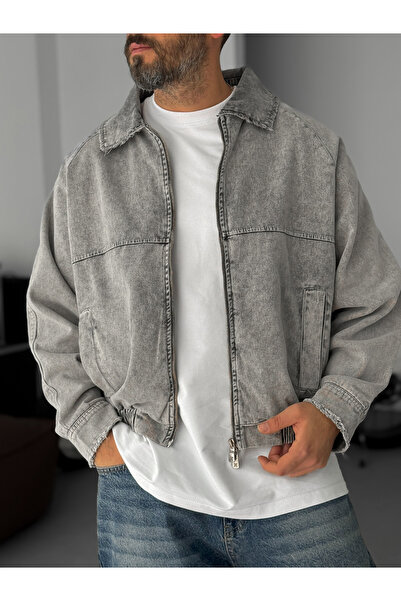 BYBASICMAN Gray Cutaway Collar Zippered Jacket Jj-141