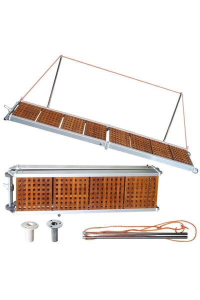 GFN Pasarelă pliabilă din aluminiu anodizat cu grătar, 250 cm x 37 cm, 15 kg, cu roți, stâlpi și frânghie