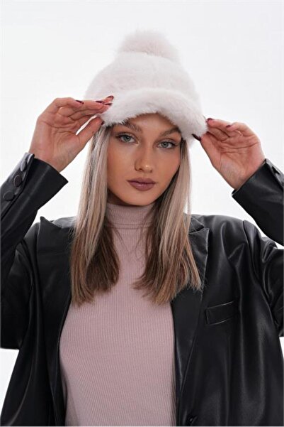 Neşeli Butik kadın ponponlu peluş kasket şapka NBAKS018
