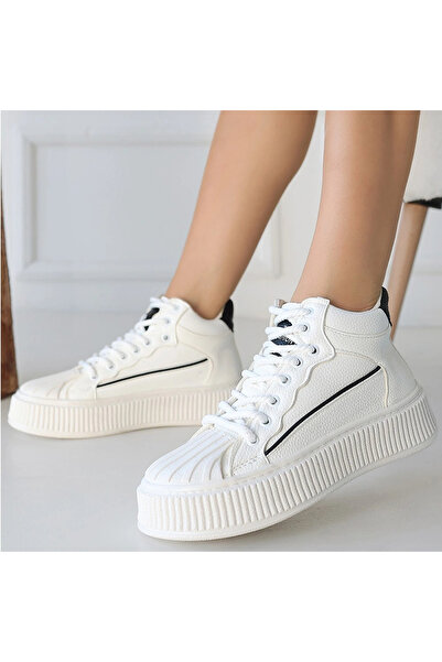 ALFA AKSESUAR 03 Estim White Skin Black Detailed Lace up Sneakers