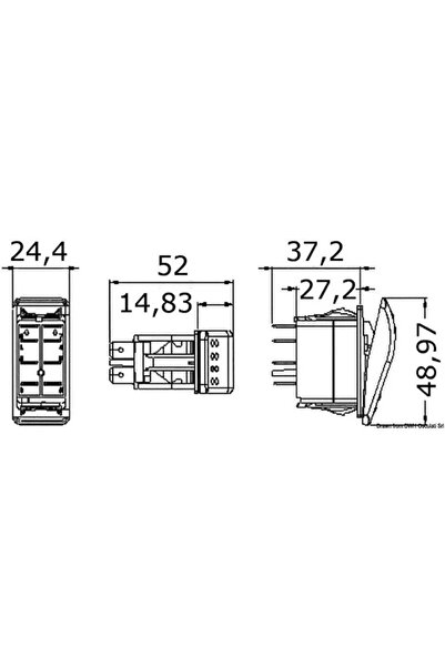 OSCULATI Marine Double LED Rocker Switch TOP, Single-pole, ON-OFF-ON, IP56, 21.5x36.8 mm, 20A/12V, 10A/24V