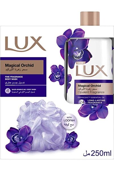 LUX غسول الجسم ماجيكال بيوتي بزيت الأوركيد الأسود والعرعر + ليفة مجانية - 250 مل
