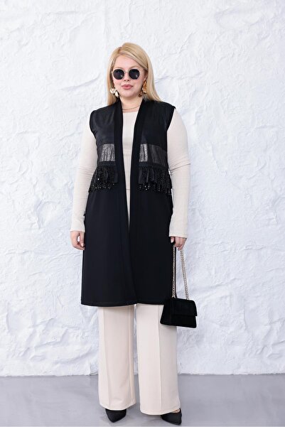 Siyezen Plus Size Tassel Detailed Vest