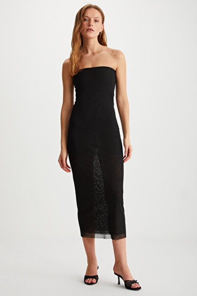 ETHIQUET APOLLINE Γυναικείο φόρεμα από τούλι μεσαίου μήκους ανοιχτό στους ώμους μαύρο