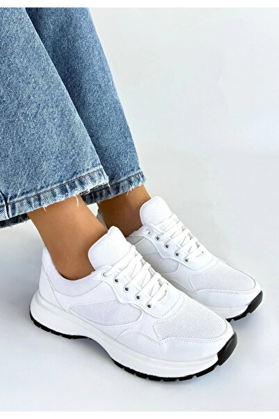 ALFA AKSESUAR 03 Slar White Leather Lace-Up Sneakers