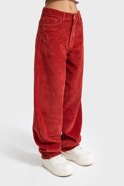 its basic Women's Coral Cindy 26W5-104 Skater Fit Loose Cut Thick Corded Fabric Velvet Velvet Fabric Pants
