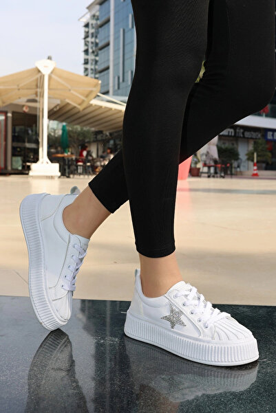 ALFA AKSESUAR 03 Piata White Leather Lace-Up Sneakers