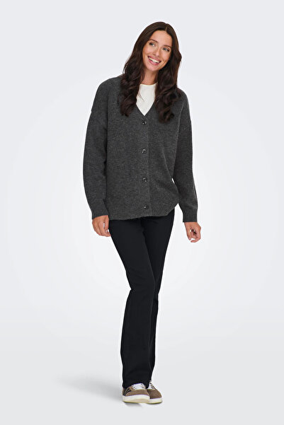 ONLY Women's Onlhouston V-Neck Long Sleeve Wool Cardigan 15353192 Anthracite