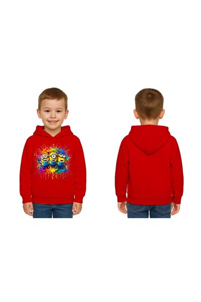 SEDİRLİ Unisex Minions Printed Children's Swaetshirt Printed Hooded 3 Thread ...
