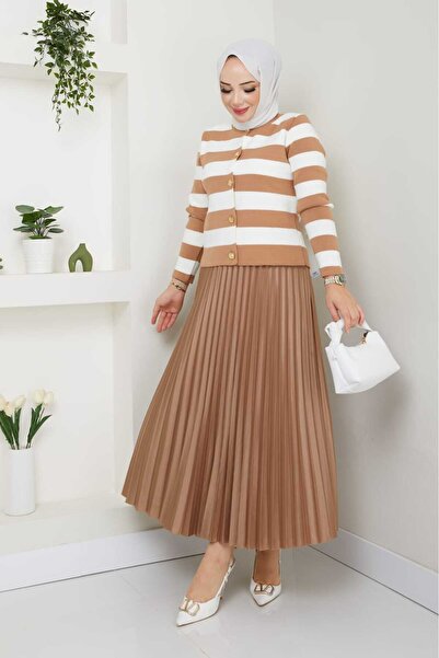 bm bessomoda fashion boutique Women's Knitwear Cardigan Pleated Skirt Set