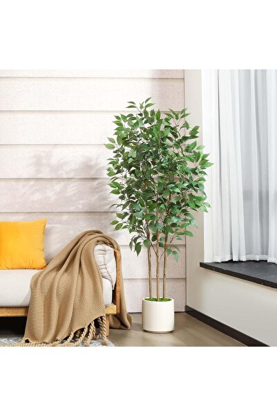 The Bros Artificial Ficus Tree with Natural Wood Trunk, Lifelike Leaves (B, 150cm)