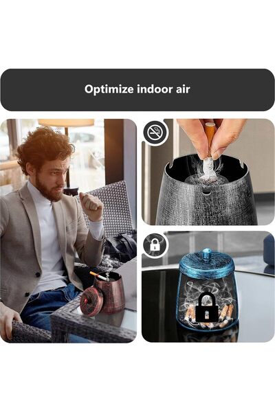 Yelajoy Windproof Smokeless Ashtray with Lid - Metal Tabletop, Large, Odorless