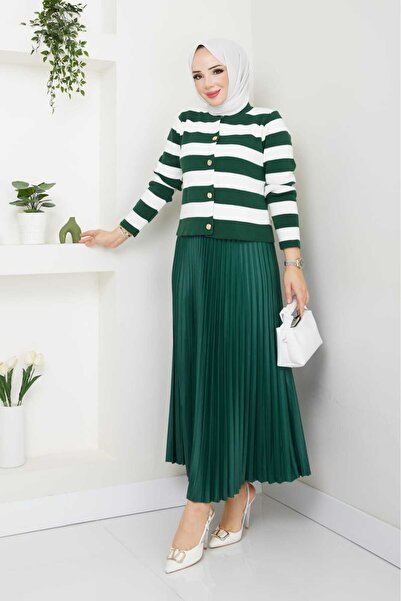 bm bessomoda fashion boutique Women's Knitwear Cardigan Pleated Skirt Set