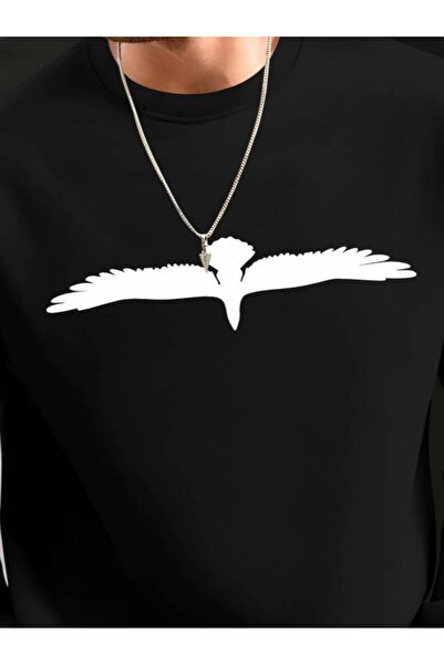 Wear Up Men's Long Sleeve Crew Neck Bird Patterned Two Thread Viscose Sweatshirt