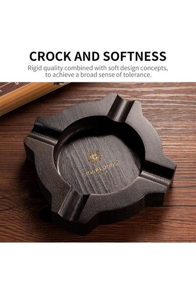 CIGARLOONG Cigar Ashtray with 4 Slot Holders Wooden Large Diameter Ash Tray for Indoor and Outdoor U