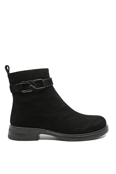 PASS Collection low ankle boots black suede with strap and chain