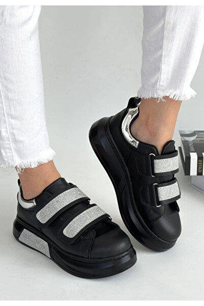 ALFA AKSESUAR 03 Nino Black Skin Glittery Velcro Sneakers