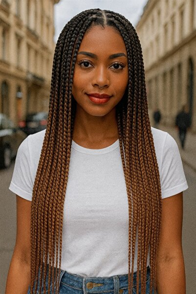 TAKIŞTIR İki Renk Ombreli Afrika Örgüsü Box Braid Sentetik Saç 60cm 100gr