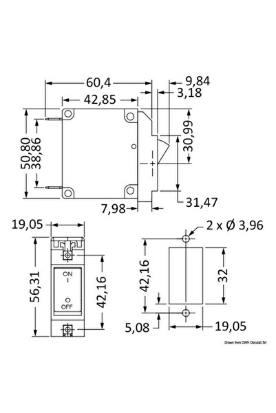 OSCULATI Airpax Magnetic Switch, Horizontal Mount, 20 Amp, Marine, Toggle Handle, 12/220 V