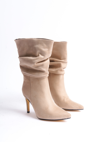 Redoxy Women's Special Design Gusseted Boots Pointed Toe Pull Thin High Heel Boots