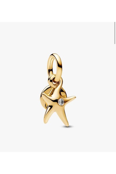 POSEİDONS JEWELLERY Gold Color Starfish Double Dangle Charm S925 Sterling