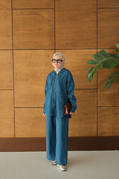 LOCCO Women's Hooded Denim Set Blue