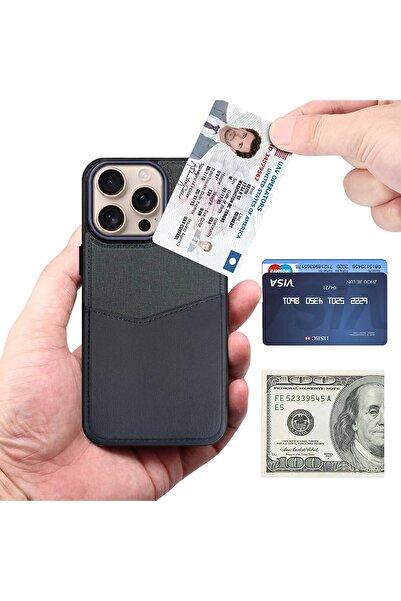 Margoun iPhone 16 Pro Max Leather Card Case with 1-2 Card Holder (Dark Blue)