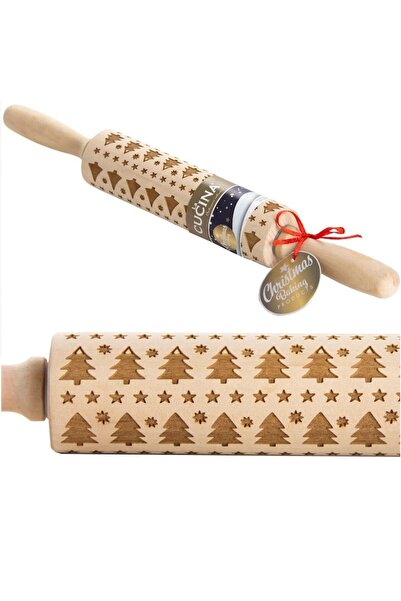 La Cucina Wooden Rolling Pin for Pastry, La Cucina, Christmas Tree Design, 5x36 cm