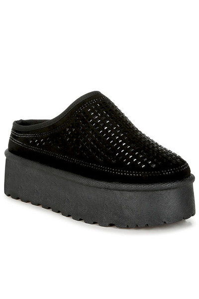 london Rag Women Black Rhinestones Embellished Platform Classic Slip-On