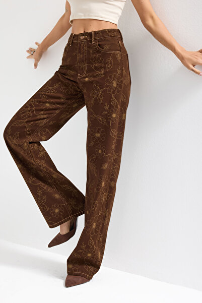 its basic Γυναικείο τζιν καφέ 7s6-16 Straight Fit με ειδική λεπτομέρεια κεντήματος