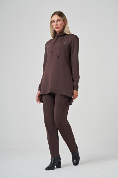 Nuss Mock Neck Sweat Pants Knitwear Set 1353 Brown