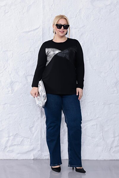 Siyezen Plus Size Silver Detailed Blouse