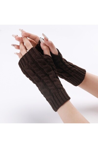 XTW Fingerless Winter Gloves, Acrylic and Elastic, Chestnut Brown, One Size