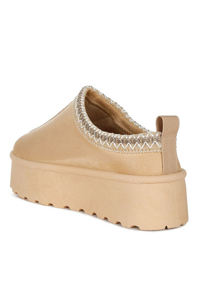 london Rag Women Beige Embroidered Platform Fur Classic Slip-On