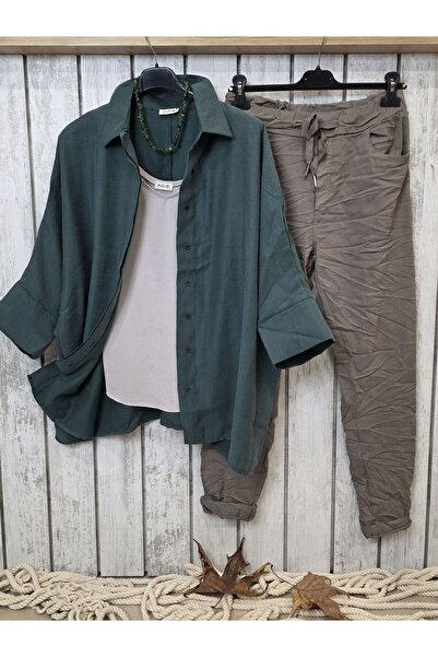 pudubutik Flowy Lyocell Green Shirt