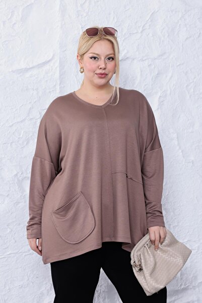 Siyezen Plus Size Oversized Modal Blouse with Pocket Detail