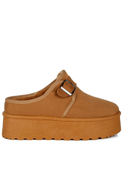 london Rag Women Buckle Strap Fur Platform Classic Slip-On in Tan