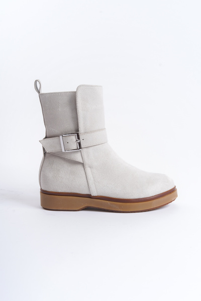 Redoxy Women's Special Design Oval Toe Buckle Detailed Suede Boots